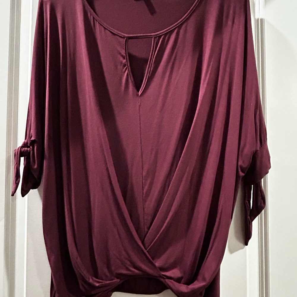 She + Sky Deep Burgundy Blouse with Knot Detail